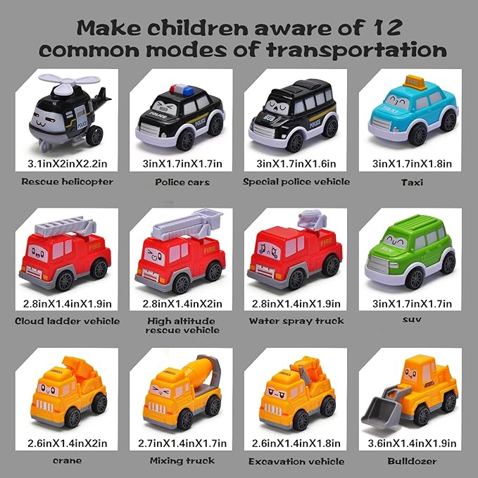 TOYSXYIN. 12 Pcs. Construction Truck for 3-9 Year Old Boys and Girls - Friction Power Vehicle Car for Toddlers 1-3, Carrier for Kids 3-5