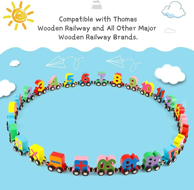 Wondertoys 27 PCS Wooden Train Set Toy Wooden Magnetic Number 1 Engine