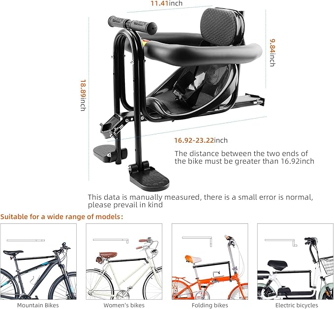 YouTeMei Kids Bike seat, Front Mounted Bike Seat for Adult Bike,Bike Seat Kids for 1-6years Old…