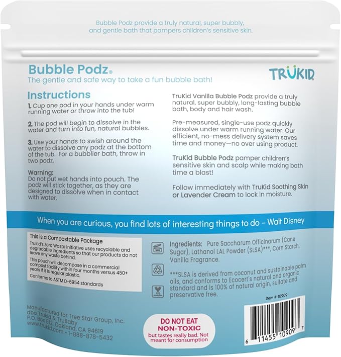 TruKid Bubble Podz | Bubble Bath for Toddlers 1-3, Baby & Kids 7 Kids (10 Count 1), Vanilla)