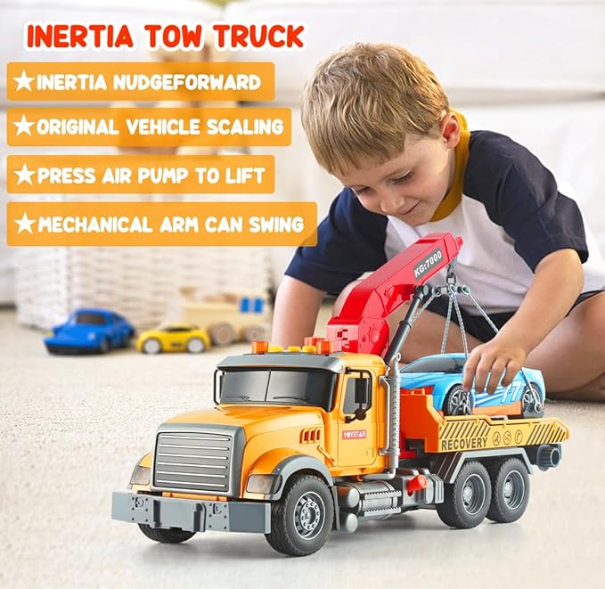 15" Tow Truck toddlers Gifts Toys Hook Friction Powered Push 3+