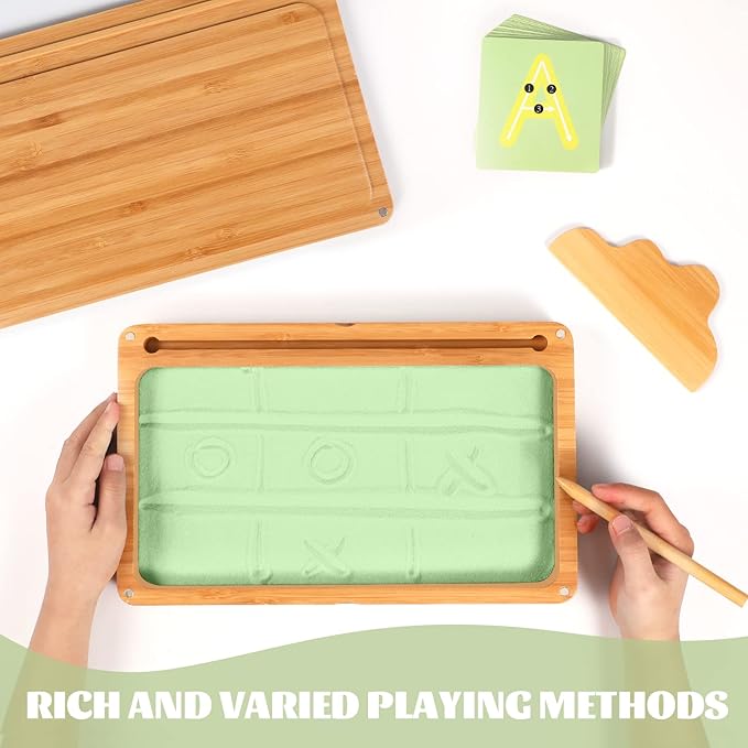 Sand Tray for Classroom Montessori Sand Tray with Lid Wooden Sand Trays for Kids Writing Letters and Numbers (Green)