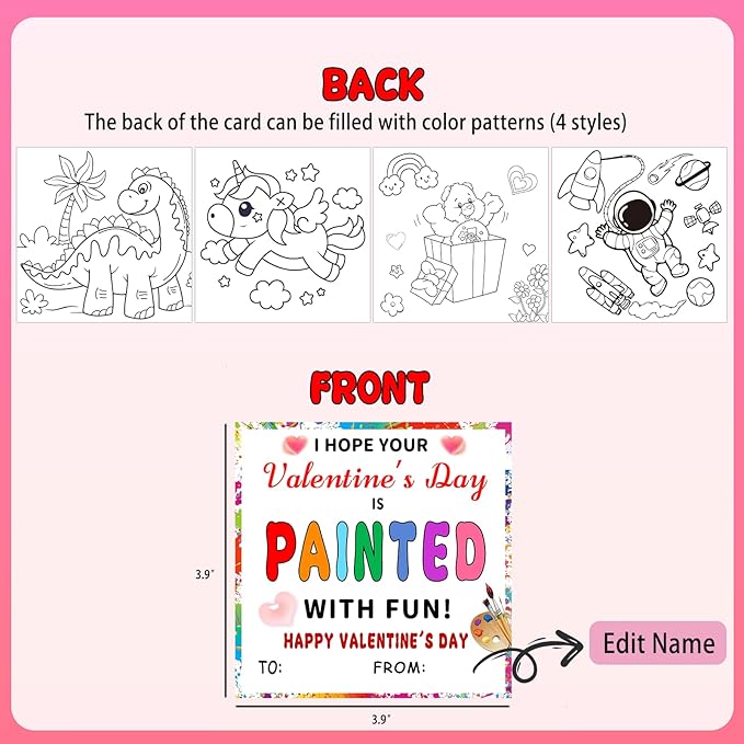 Valentines Day Gifts for Kids - Valentines Day Cards for Kids School - 20 Pack Watercolor Paint Set, Acrylic Paint Canvas Brushes Easel, Stationery Exchange for Boys Girls Class Classroom Party Favor