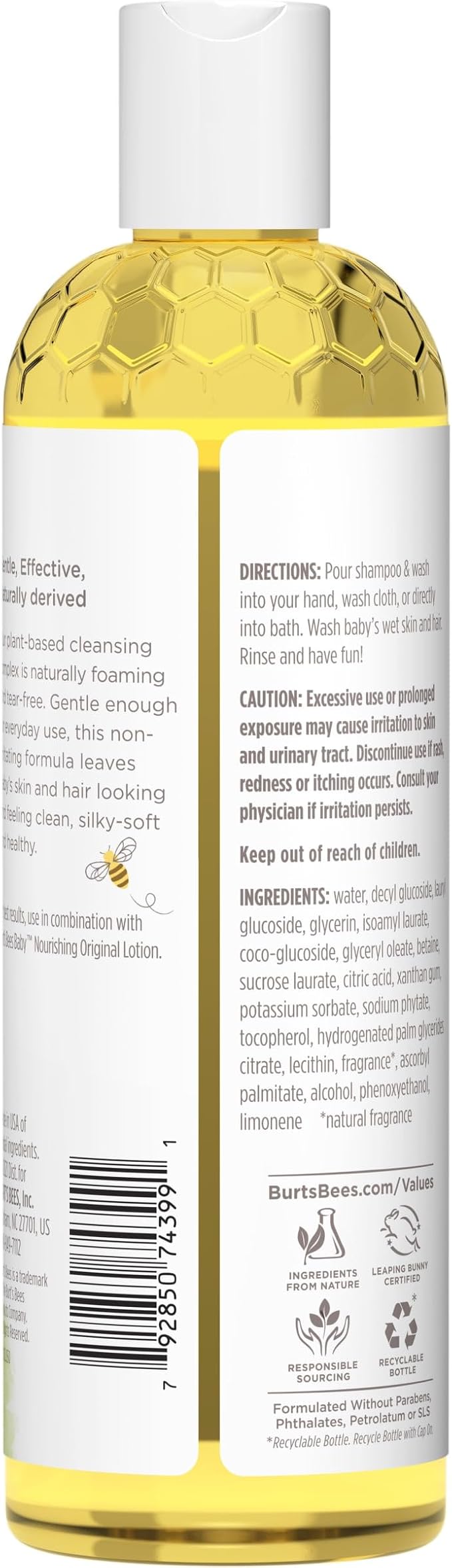 Burt's Bees Baby Shampoo and Wash Set, 2-in-1 Natural Origin Plant Based Formula for Sensitive Skin 3 Travel 36 oz (12 oz 3-Pack)
