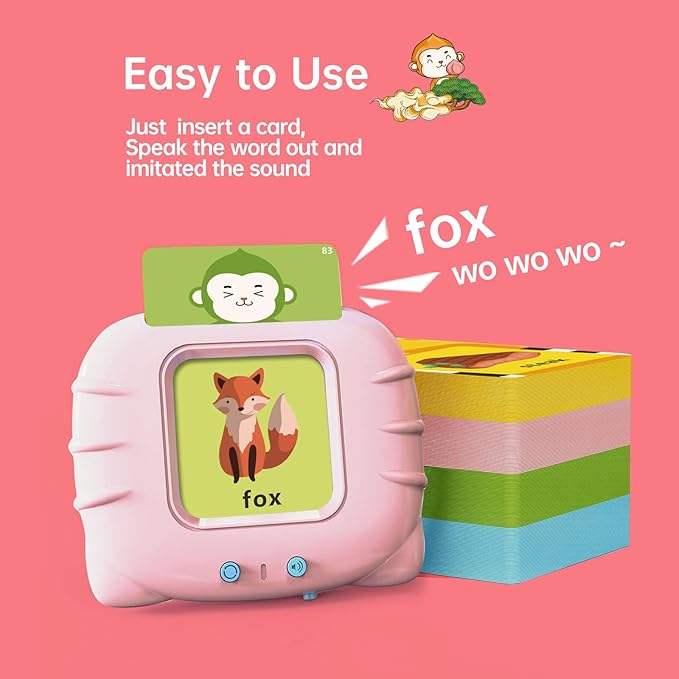 Toddlers Talking Flash Cards with American Accent & 256 Sight Words, Pocket Speech for 4 5 Years Old, Montessori Sensory Kit, Speech Therapy Toys, Kids Birthday Gift(256 Words Pink
