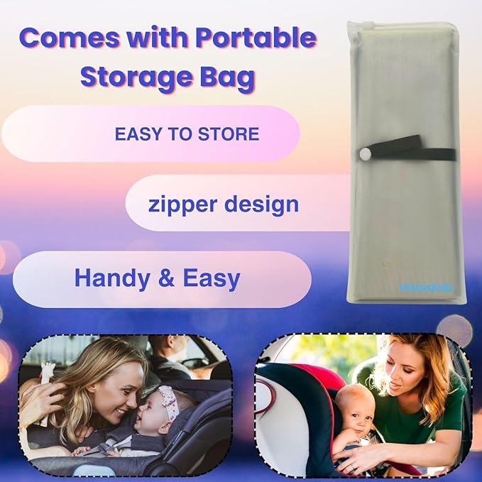 VisionKids Baby Car Seat Sun Shade Cover with Free Storage Bag Included | Infant Car Seat Heat Protector | UV Protection Cooler Cover | Keeps Toddler Seat Cool in Baby Car | Travel Accessories Silver