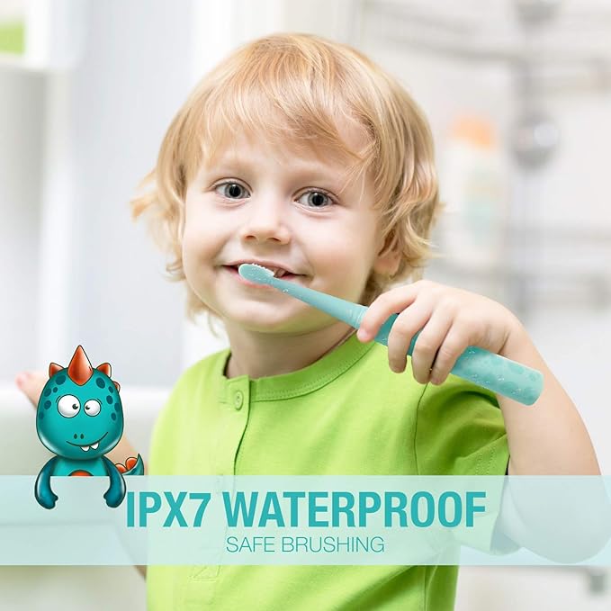 Vekkia Sonic Rechargeable Kids Electric Toothbrush, 3 Modes with Memory, Fun & Easy Cleaning, 24000 Strokes, IPX7 Waterproof, 2-Min Timer for Age 5+, 4 Soft Bristles(Blue)