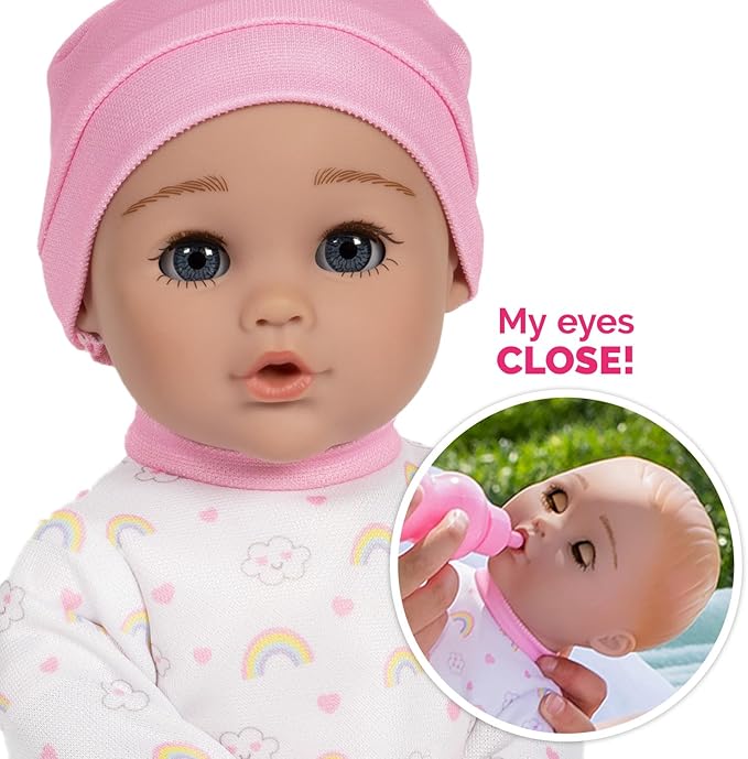 ADORA Over The Rainbow Baby Doll and Play Mat with 7 Piece Accessories Set Including Rainbow-Print Onesie, Beanie, Pacifier, Doll Diaper and Pink Bottle Birthday Gift for Kids Ages 3+