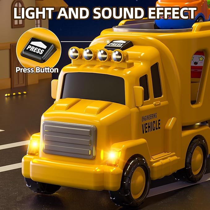TEMI Construction Engineering Toys for 3 4 5 6 7 8 Years Old Kids - Truck Toys for Kids, Transport Vehicle Carrier Truck 3