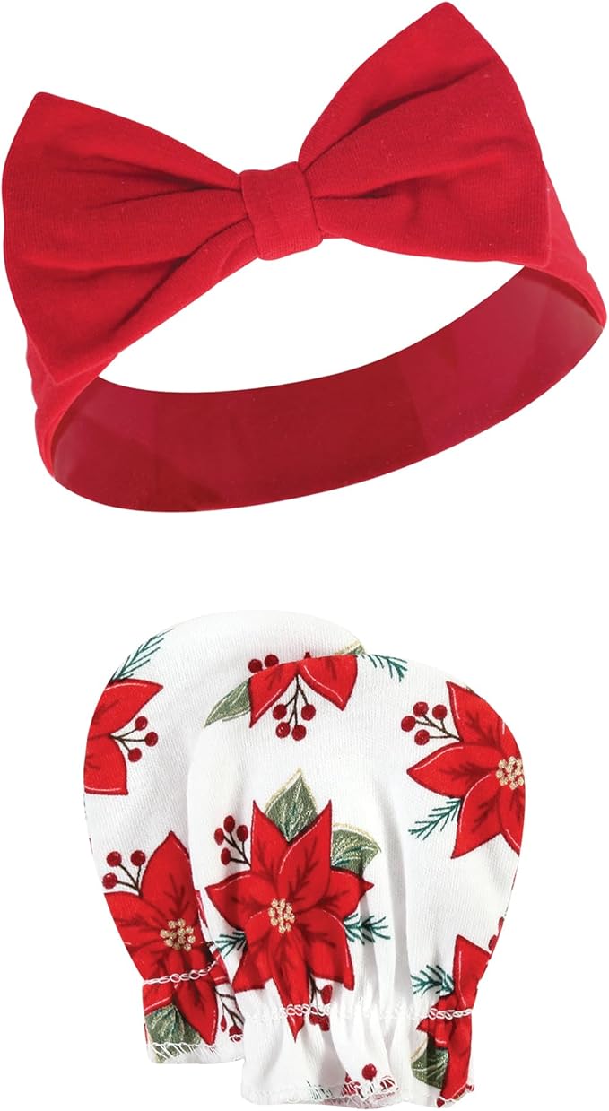 Hudson Baby Baby Girls' Cotton Headband and Scratch Mitten Set