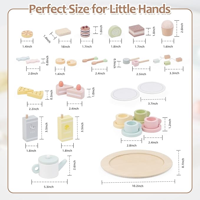 Wooden Tea Party Set for Little Girls, 30 PCS Wooden Tea Set for Toddlers 3-5, Pretend Play Kids Wood Tea Set Toy, Play Kitchen Accessories with Play Food, Improve Imagination