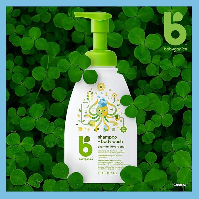 Babyganics Baby Shampoo + Body Wash Pump Bottle, Chamomile Verbena 16 Fl 2)