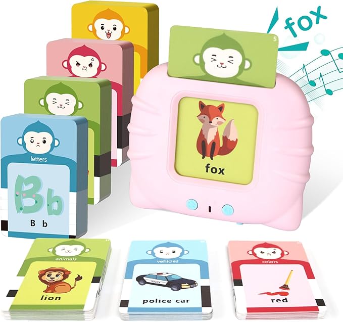 Toddlers Talking Flash Cards with American Accent & 256 Sight Words, Pocket Speech for 4 5 Years Old, Montessori Sensory Kit, Speech Therapy Toys, Kids Birthday Gift(256 Words Pink
