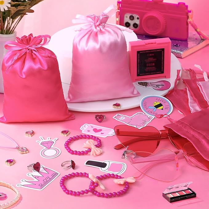 Winrayk Pink Party Favors Princess Birthday Supplies for Girls, Heart Sunglasses Gift Bags Necklace Bracelet Ring Sticker, Kids Goodie Bag Stuffers Makeup Hot Pink Birthday Party Favors Supplies Decor