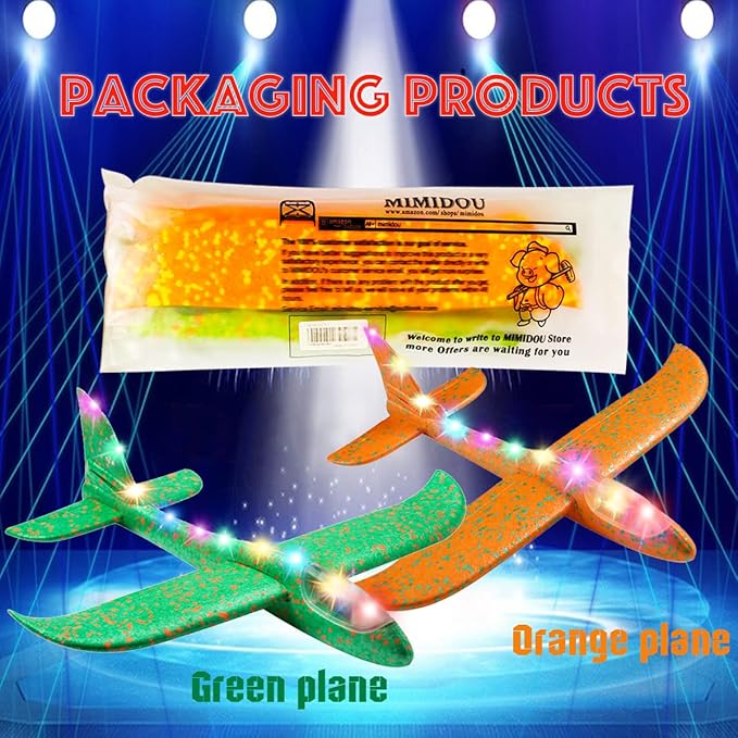 MIMIDOU 2 pcs Flashing Luminous Glider Plane 2 Flight Mode 2 Packs)