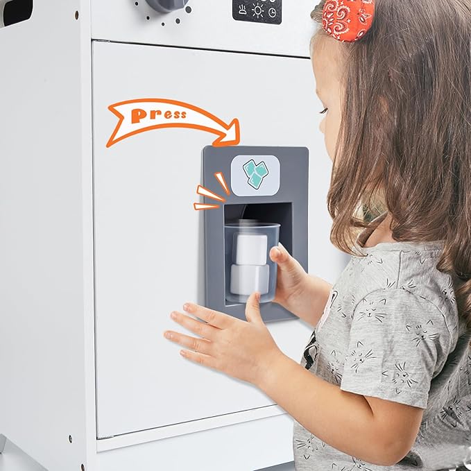 Wooden Play Kitchen - Kids Kitchen Playset with Cookware Accessories, Microwave, Oven, Sink, Real Lights & Sounds - Perfect for Chef Pretend Play, White