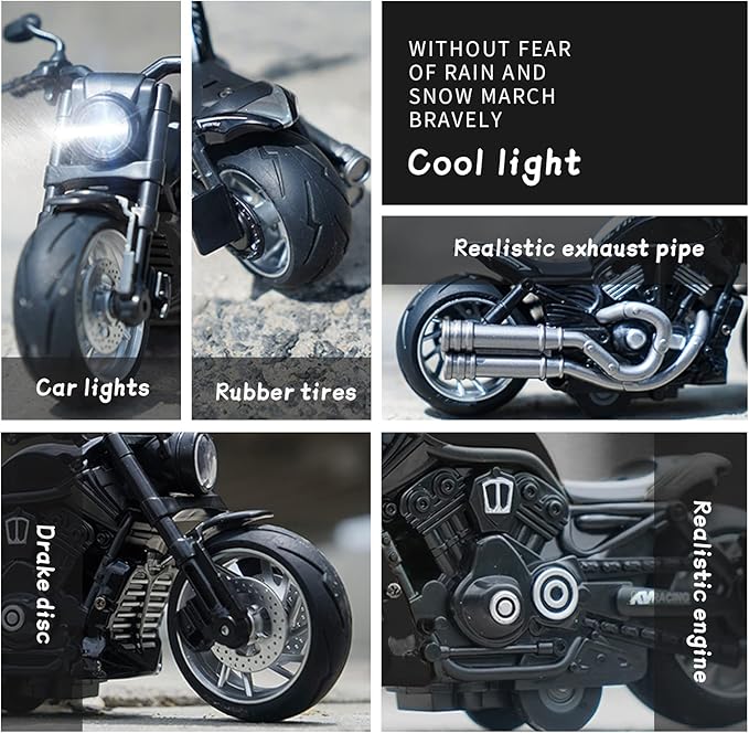 Pull Back Motorcycle Toys - Toy Motorcycle with Flashing Light 3+ Kids