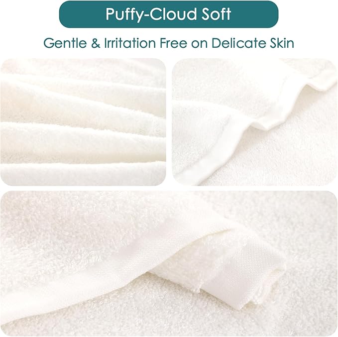 JEFFSUN Wash Cloths 6 Pack, 13x13 inch Extra Large White Face Towels for Sensitive Skin