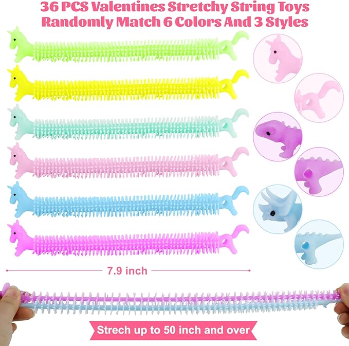 Valentines Day Gifts for Kids - 36Pcs Dinosaur Unicorn Treats Valentines Day Cards for Kids School,Dino Sensory Fidget Toys for Boys Girls Students Classroom Exchange Party Favors Goodies Prize Stuff
