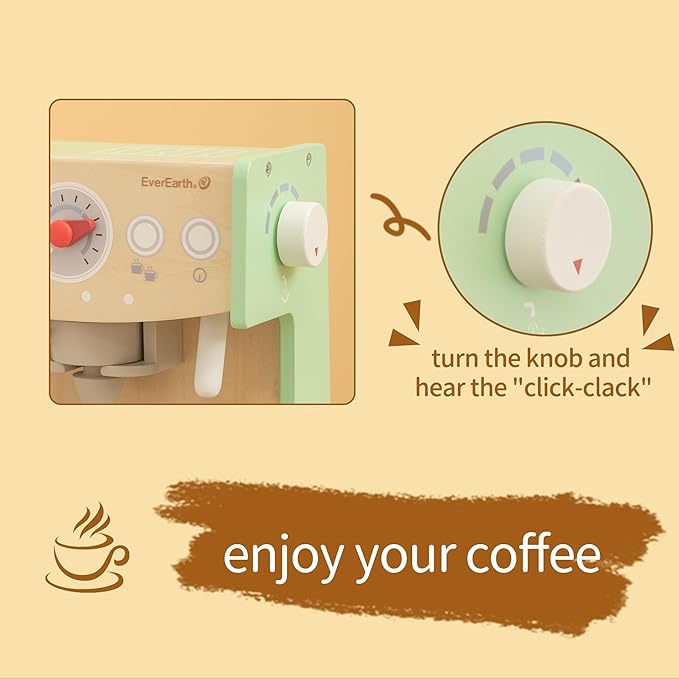 Wooden Coffee Maker Set with Accessories, 2 in 1 Toy Coffee Machine and Shop, Kitchen Pretend Play Toy for Kids Ages 3 Years and Up – FSC Certified