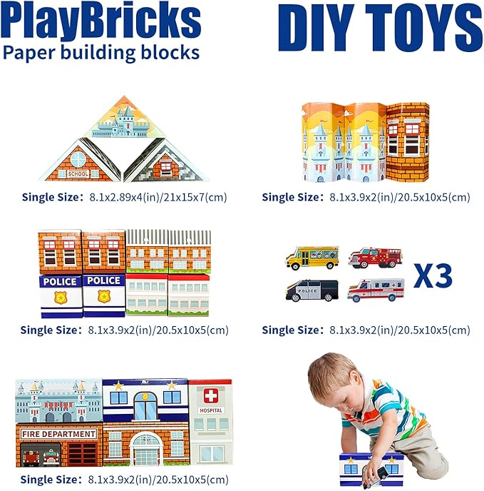Cardboard Building Blocks, 31 Pack Cardboard Blocks for Kids Jumbo with 5 Building Designs, Thick Cardboard Pretend Brick Blocks for Building and Stacking Game