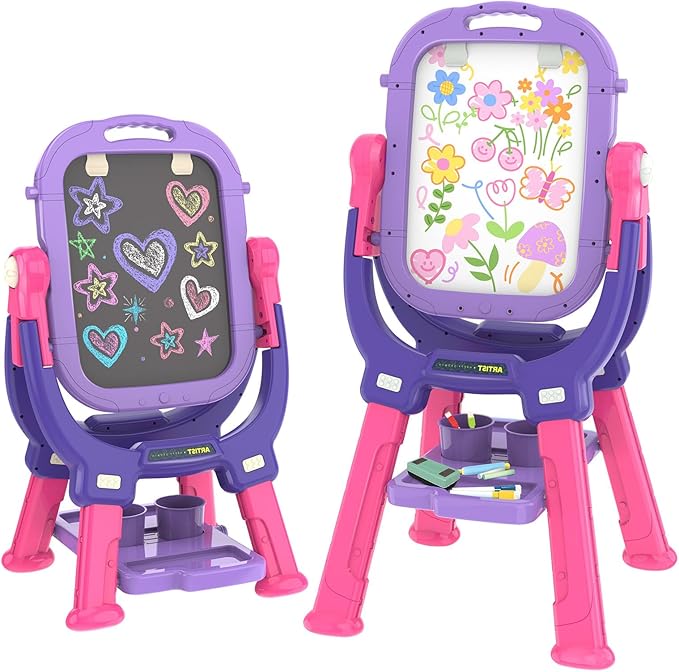 Victostar Easel for Kids, Rotatable Double Sided Adjustable Standing Art Easel with Drawing & Writing Accessories for Kids Boys and Girls