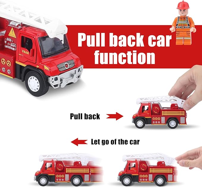 5.5 inch Fire Engine Toy Set 3 Pcak 6 fireman 4 6 7 8