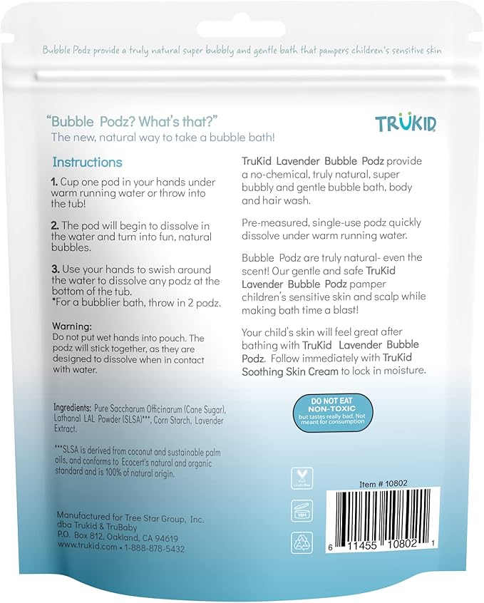 TruKid Bubble Podz Bubble Bath for Baby & Kids, Gentle Refreshing Bath Bomb for Sensitive Skin 7 for (24 Podz)