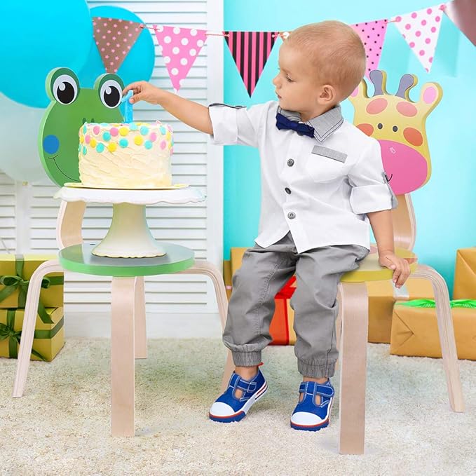iPlay, iLearn 2 PCS Wooden Kids Chair Sets, Natural Hardwood 2 Giraffe Animal Children Chairs, Furniture Set for Toddlers Kids Boys Girls, Stackable for Playroom, Nursery, Preschool, Kindergarten