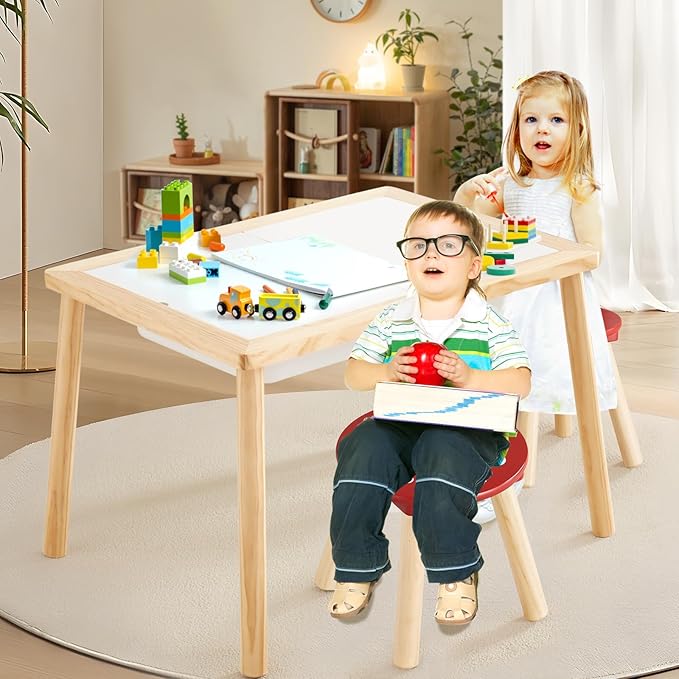 Beright Wooden Step Stool for Kids, Children's Stool Perfect Matched Sensory Table, 9 Inch Sturdy Sitting Stool with Assembled Four-Legged, Mushroom, 2 Pack