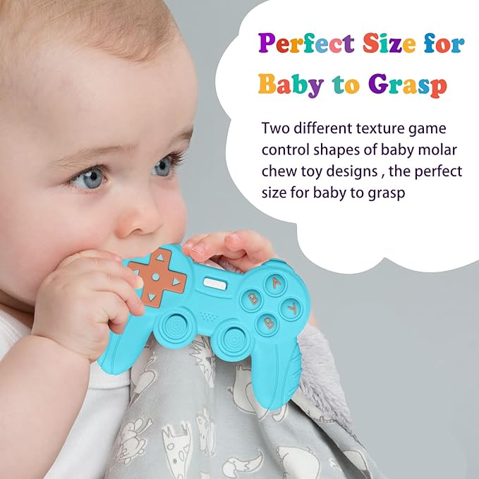 Baby Video Game Controller Teether Toy Funny Baby Teething Toys for Babies Gamer Controller(Blue)