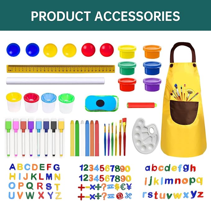 Wooden Art Easel for Kids and Toddlers, Double-Sided with Magnetic Drawing Board, Adjustable Height, Includes Magnetic Letter & Number Set and Paper Roll.