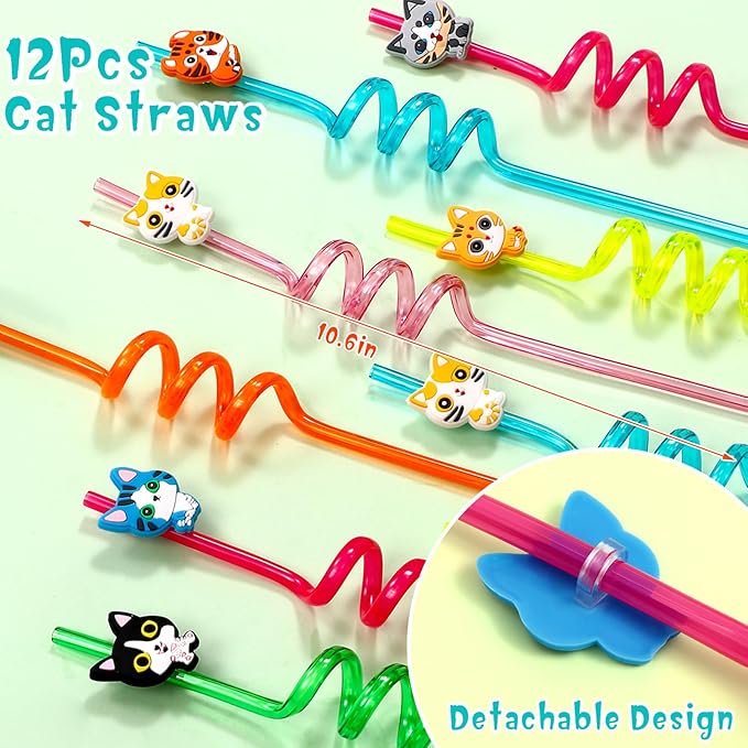 Winrayk Cat Party Favors Birthday Supplies for Kids Straw Squishy Toy Bubble Wand Cat Claw Keychain Slap Bracelet Sticker for Girl Boy Cat Pinata Filler Goodie Bag Stuffers Cat Birthday Party Supplies