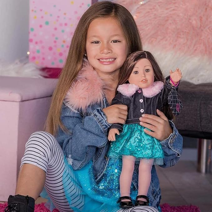Adora Amazon Exclusive Amazing Girls Collection, 18” Realistic Doll with Changeable Outfit and Movable Soft Body, Birthday Gift for Kids and Toddlers Ages 6+ - Emma Sparkles