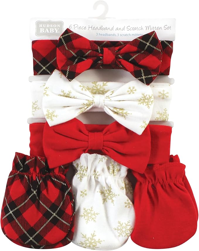 Hudson Baby Baby Girls' Cotton Headband and Scratch Mitten Set