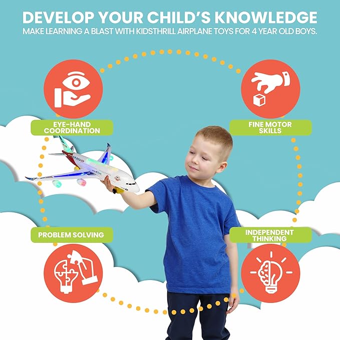 KIDSTHRILL Kids Airplane Toy, Bump & Go Technology 3 4 5 6 7 8 9 10 11 12