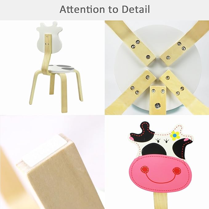 iPlay, iLearn 10 Inch Kids Solid Hard Wood Animal Chair, Stackable Wooden Finished, Preschool, Daycare, Bedroom, Playroom, Nursery Seat, Cow Furniture Stool for Toddlers, Children, Boys, Girls