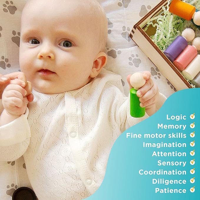 Ulanik Peg Dolls with Hats Toddler Montessori Toys for 3 Year Old + Kids Wooden Waldorf Dolls for Learning Color Sorting and Counting β 12 Gnomes, 2.36 in