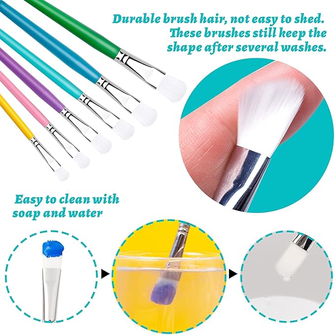 YGAOHF 6PCS Kids Paint Brushes Set - Assorted Washable Paint for Kids, Easy to Clean & Hold Small Toddler Paint Brush for Acrylic, Oil, Watercolor, Washable Paint