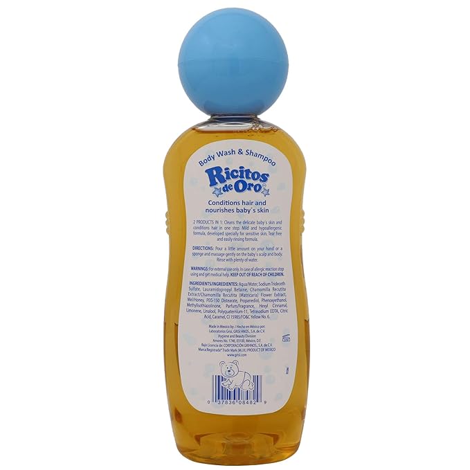 Ricitos de Oro 2-in-1 Baby Hair and Body Wash, Hypoallergenic Tear Free Body Wash and Shampoo with Chamomile and Honey 2-Pack of 13.5 FL 2 Bottles.