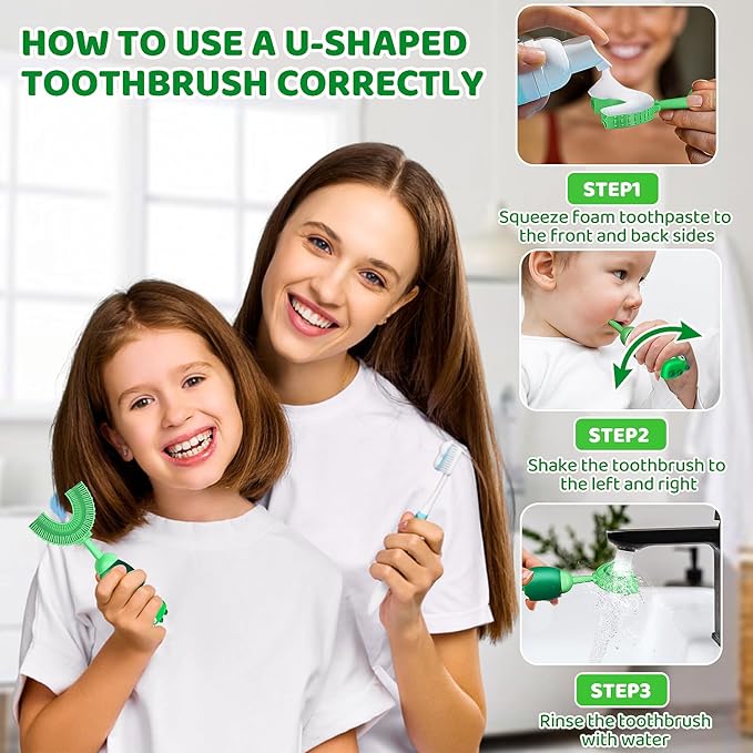 Toddler Toothbrush, U-Shaped Kids Toothbrush for 2-7 Years, Baby Toothbrush with Food Grade Soft Silicone, 360° Manual Whole Mouth Toothbrush for Kids