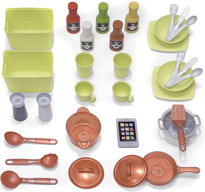 Step2 Modern Metro Kids Kitchen Playset, Indoor/Outdoor Kitchenette, Interactive Play with Lights and Sounds, Made of Durable Plastic, Includes 33 Piece Toy Accessories, For Toddlers 2+ Years Old