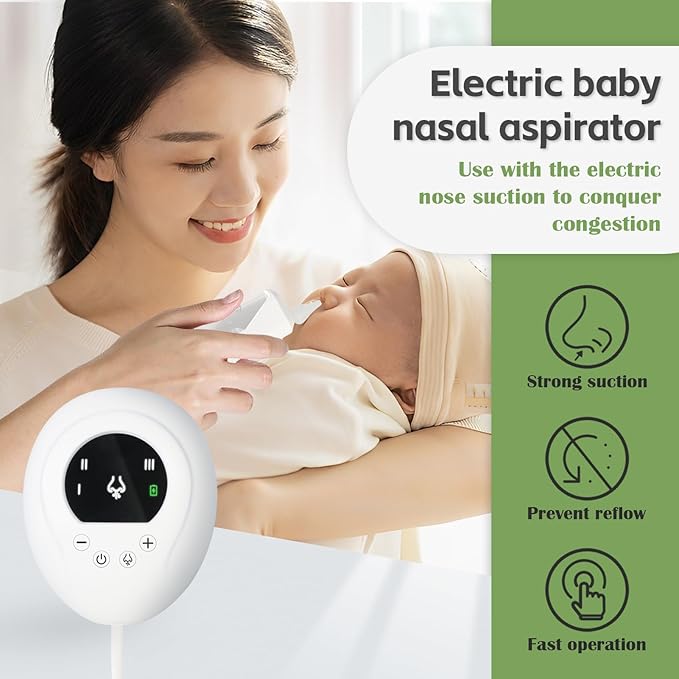 Nasal Aspirator for Baby - Baby Nose Sucker Electric Nose Suction for Baby with Saline Nasal 10 Packs, 3 Silicone Tips