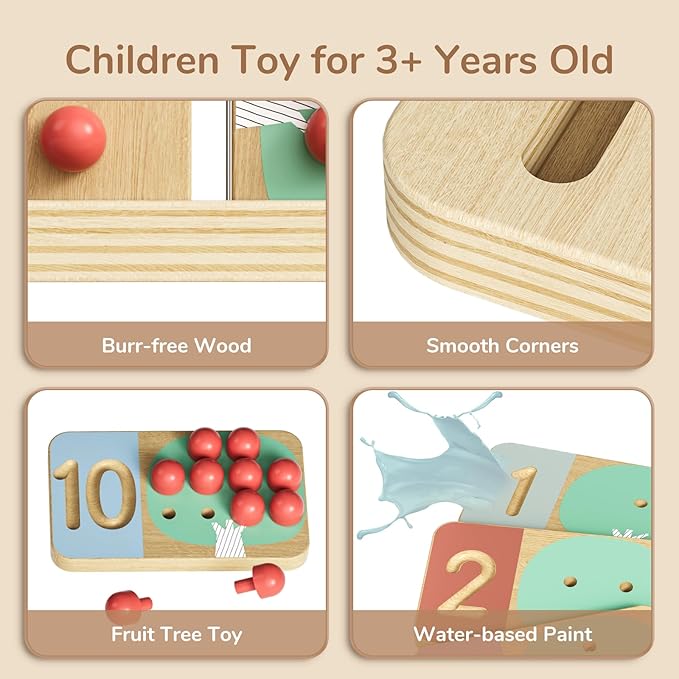 TOP BRIGHT Montessori Toy for Toddlers - Counting Peg Board & Number Tracing Game - Wooden Math Manipulative Materials, Educational Learning Toy for 3 4 5 Year Old Kids, Home Schooling Materials