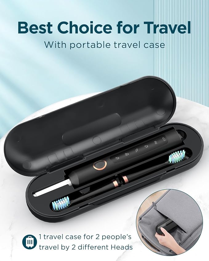 Rtauys M5 Sonic Electric Toothbrush for Adults and Kids - Rechargeable Electric Toothbrush Kids Ages 12+ and Adults with 8 Brush Heads & Travel Case, 120 Days Battery Life - Black