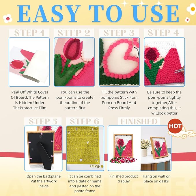 URSDIART Tulip Arts and Crafts for Kids Ages 8-12,Over 1100+ Craft Pom Poms Art Kits, Craft Kits for Girls Boy Ages 8-12,6-9,15+,Kids Activities Home Classroom School Project Supplies