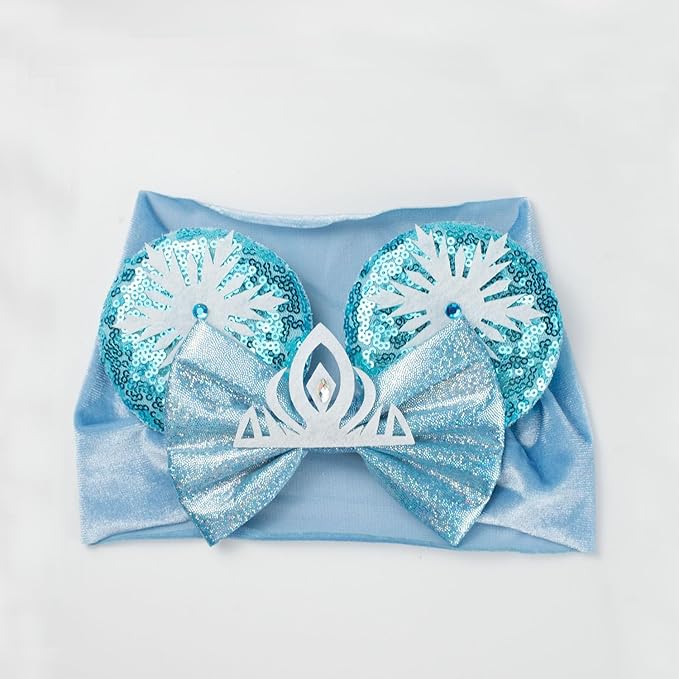 JIAHANG Baby Girl Mouse Ears Turban Headwrap with Sequin Bows, Wide Velvet Hairband
