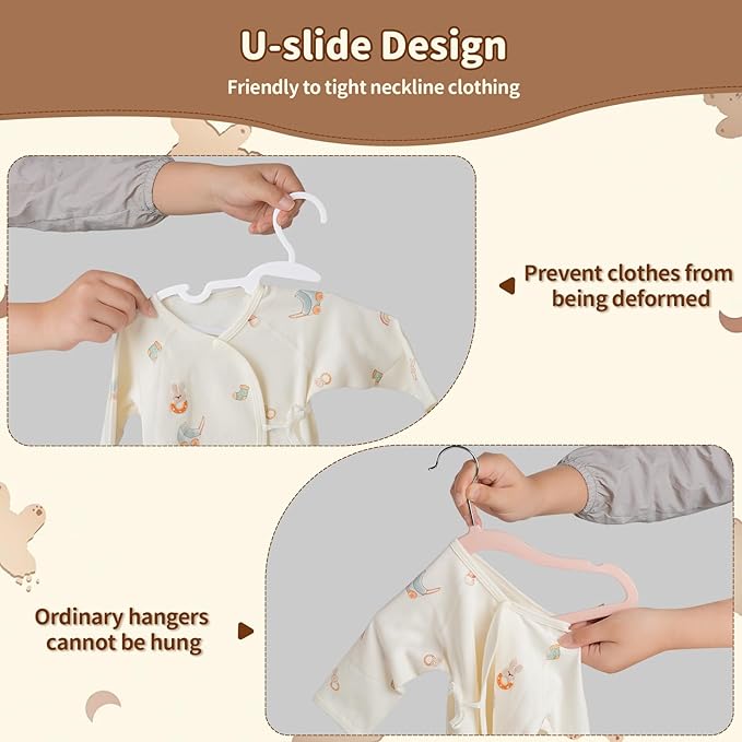 U-Shape Kids Hangers, Plastic Baby Clothes Hangers, 11.4inch Toddler Hangers with Protect Collar Non-Distorting from Stretching, 40 Pack Baby Hangers for Infants,Children Closets, White
