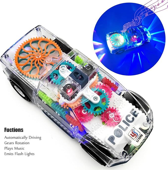 Tipmant Baby Toddler Police Car Electric Vehicle Toy Auto Driving, Transparent Gears