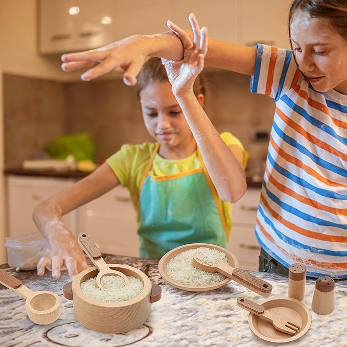 WHOHOLL Wooden Toys Play Kitchen Accessories, Montessori Toys for 1 2 3 4 5 + Years Old Toddlers, Toy Kitchen Play Dishes & Play Food Playset, Birthday Sets for Kids Girls Boys